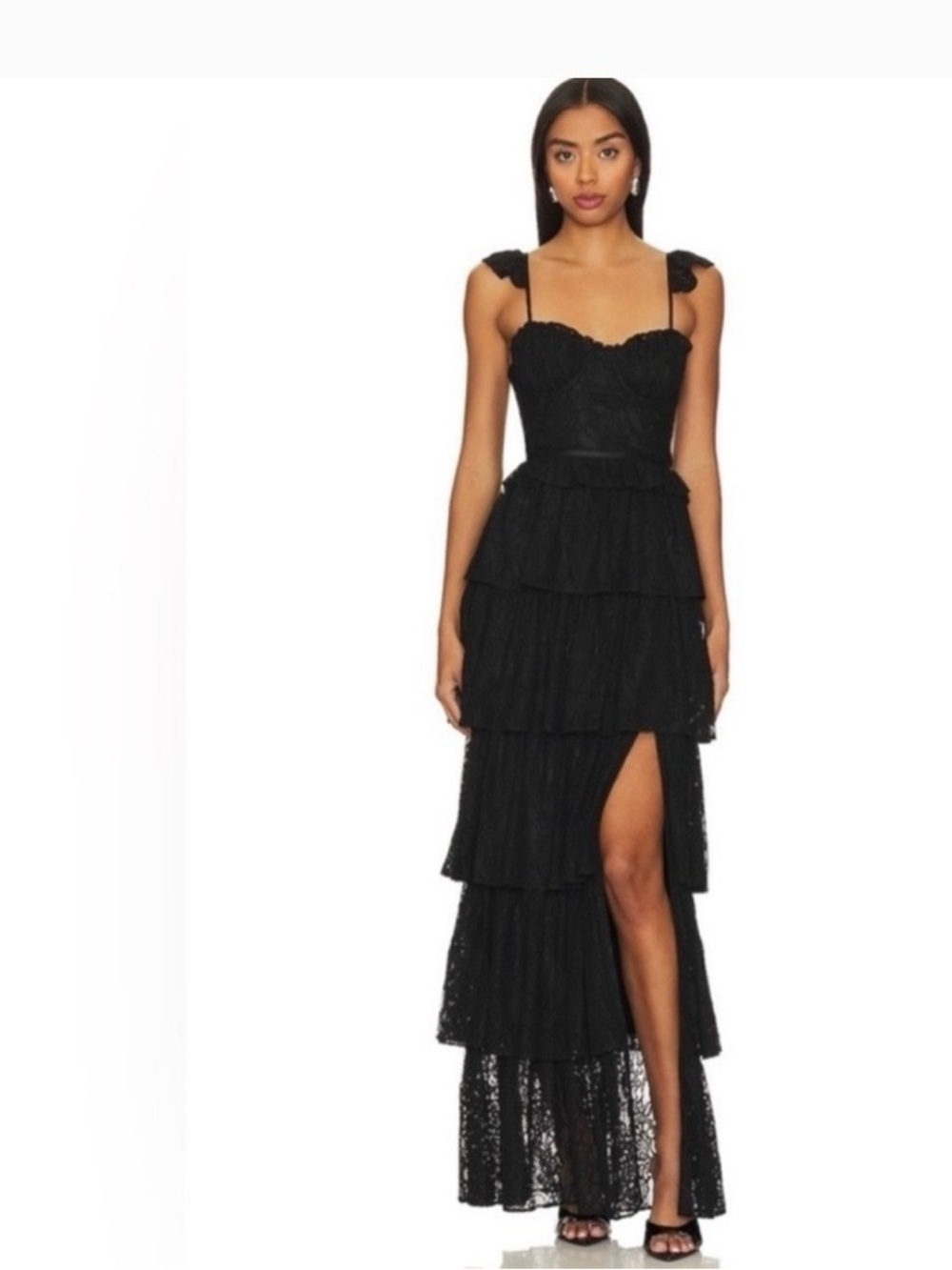 Tularosa Cantini Maxi Dress Black Lace Tiered Small